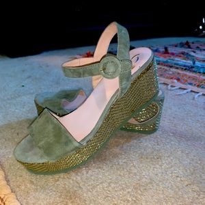Suede Olive Green and Gold Wedge